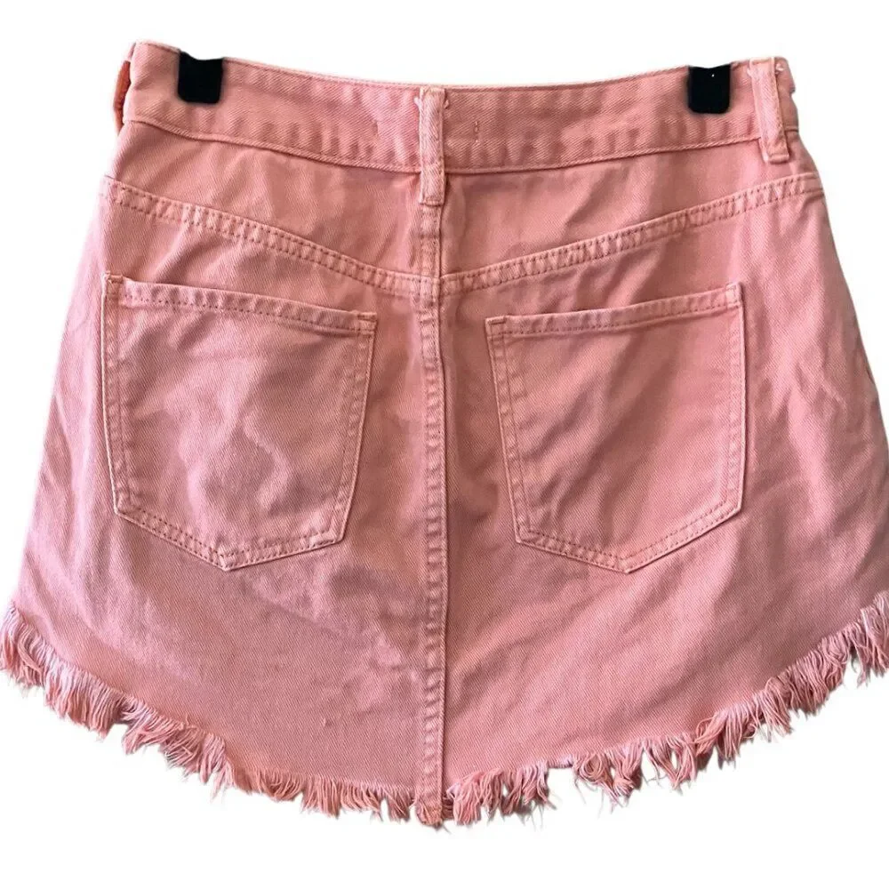 Pacsun high waisted fringe hem burnt orange denim mini skirt